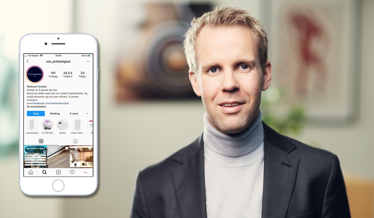 Christian Frengstad Bjerknes er sjeføkonom i NBBL. Foto: Nadia Frantsen. Skjermdump fra Instagram-kontoen @min_drittleilighet.