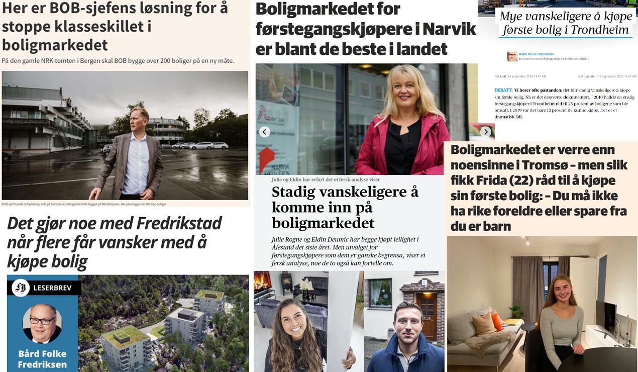Faksimile: E24 14.09.2020, Fremover 19.09.2020, Adresseavisen 14.09.2020, Fredrikstad Blad 16.09.2020, Sunnmørsposten 23.09.2020, Nord24 14.09.2020.