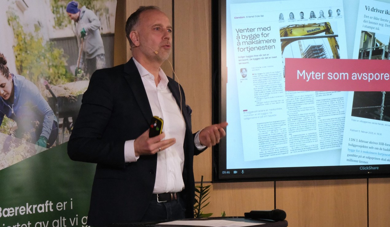–Påstanden om utsetting av byggestart for å oppnå større fortjeneste er kun teori, ikke praksis, sa Christian Vammervold Dreyer, administrerende direktør i Usbl. Foto: NBBL