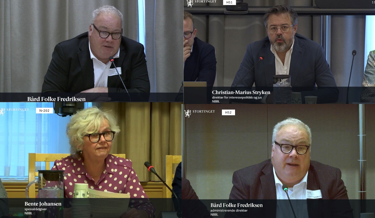 Det har vært full aktivitet i NBBL med å utvikle høringssvar og delta i komitéhøringer i forbindelse med statsbudsjett 2024. Foto: Stortingets Nett-TV/NBBL