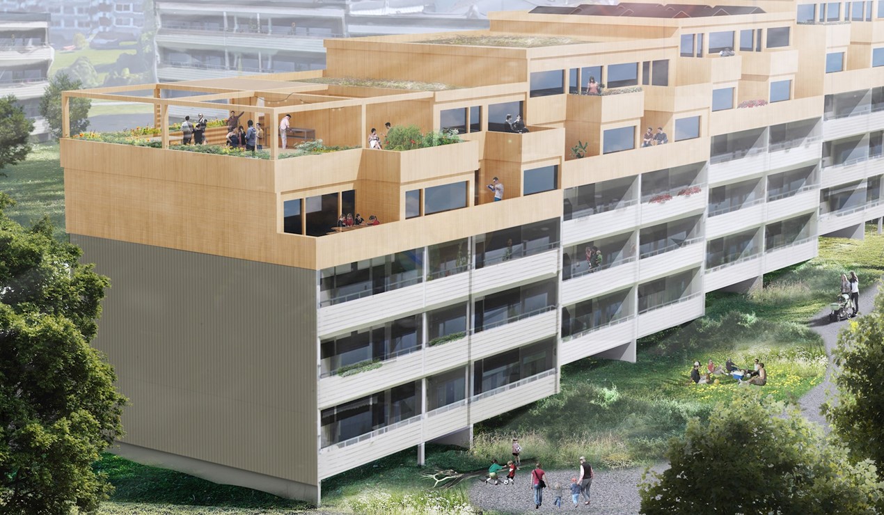 Eksempel på hvordan et påbygg kan se ut. lllustrasjon: Etyde Arkitekter